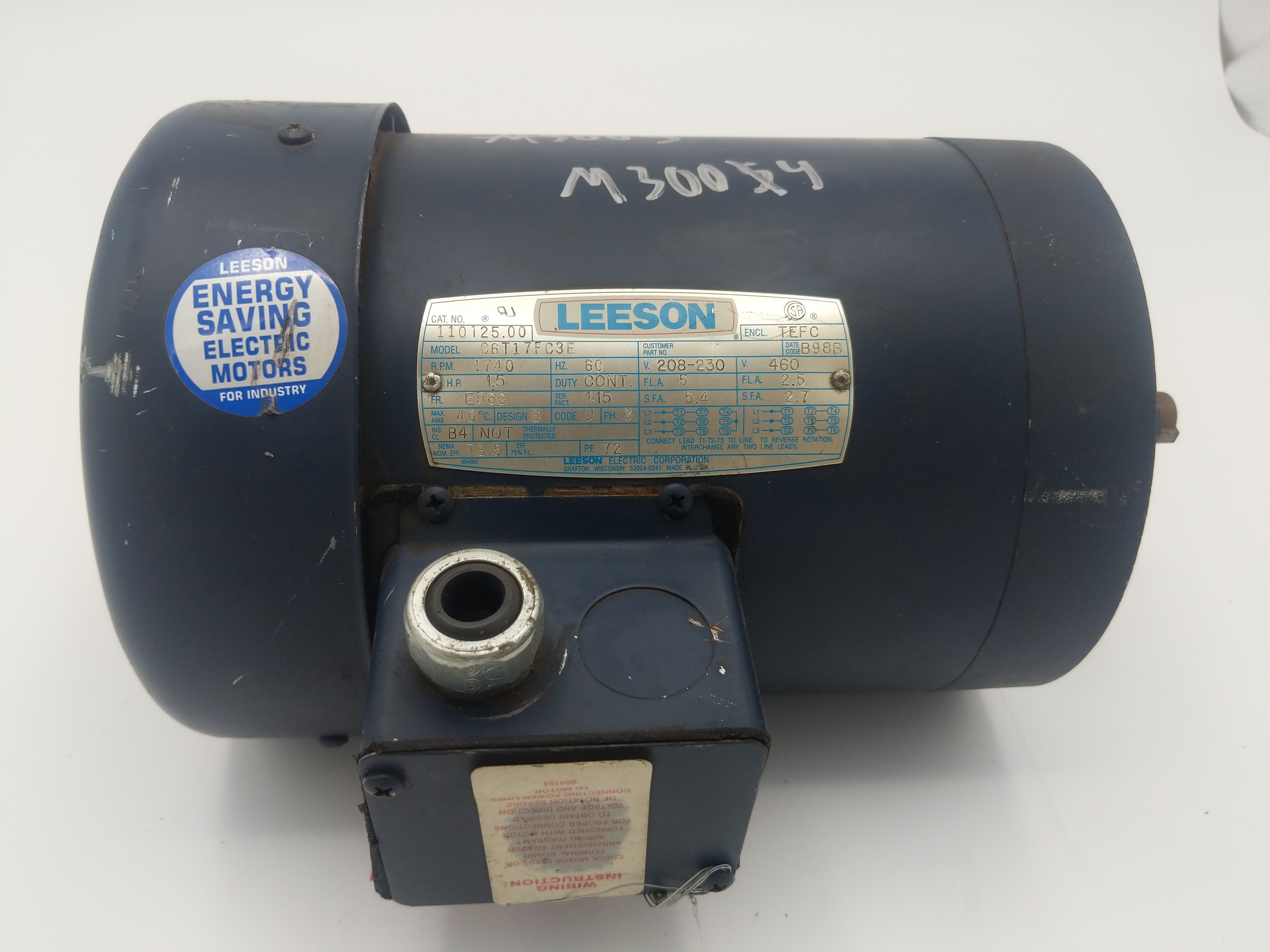 LEESON 1.5 HP, 1740 RPM, E56C FRAME MOTOR